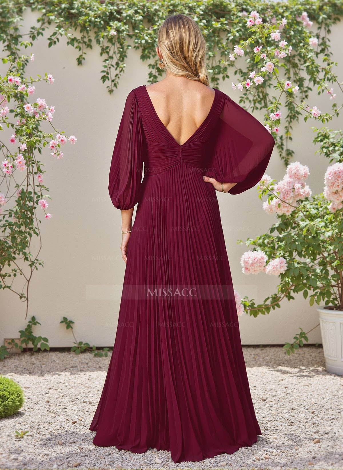 Elegant Pleated V-Neck A-Line High Split Floor-Length Chiffon Bridesmaid Dresses