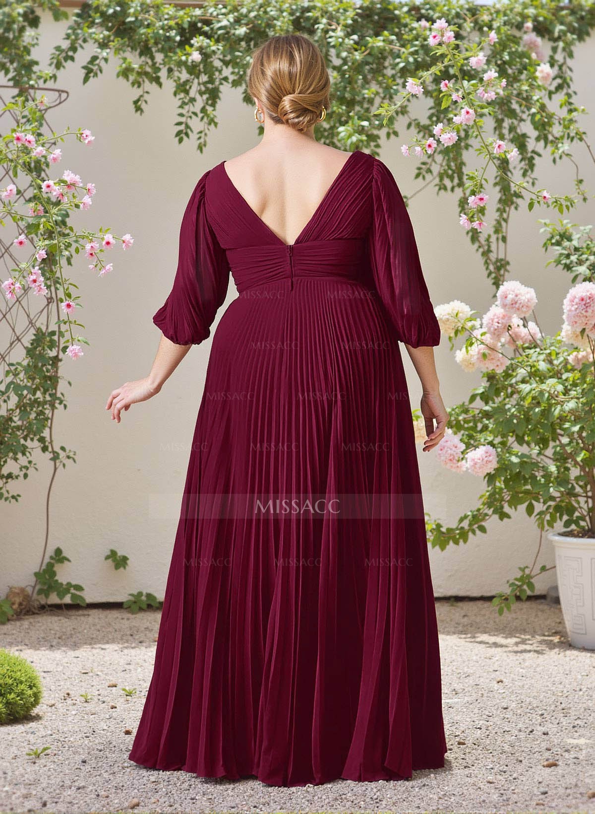 Elegant Pleated V-Neck A-Line High Split Floor-Length Chiffon Bridesmaid Dresses