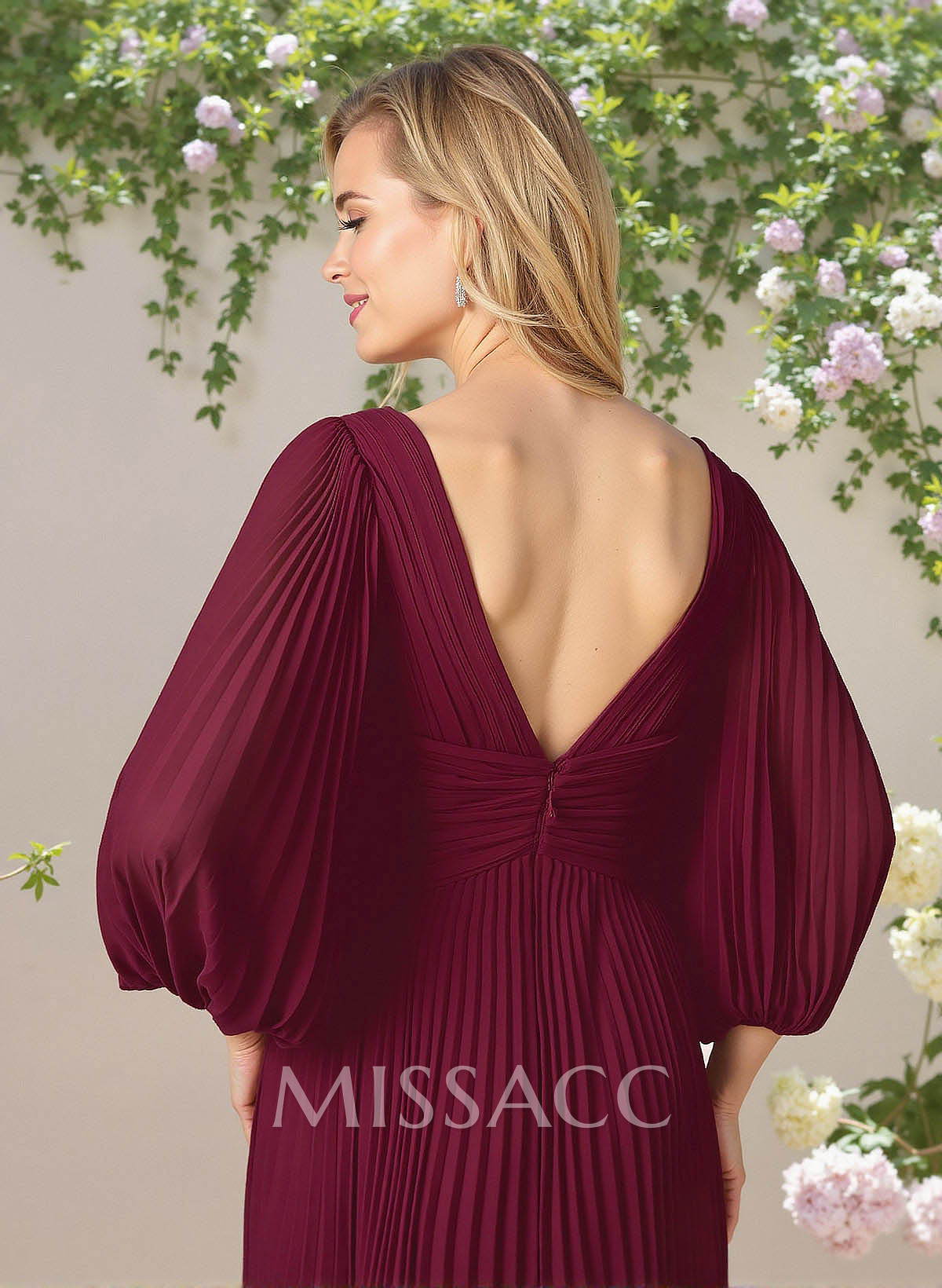 Elegant Pleated V-Neck A-Line High Split Floor-Length Chiffon Bridesmaid Dresses Elegant Pleated V-Neck A-Line High Split Floor-Length Chiffon Bridesmaid Dresses