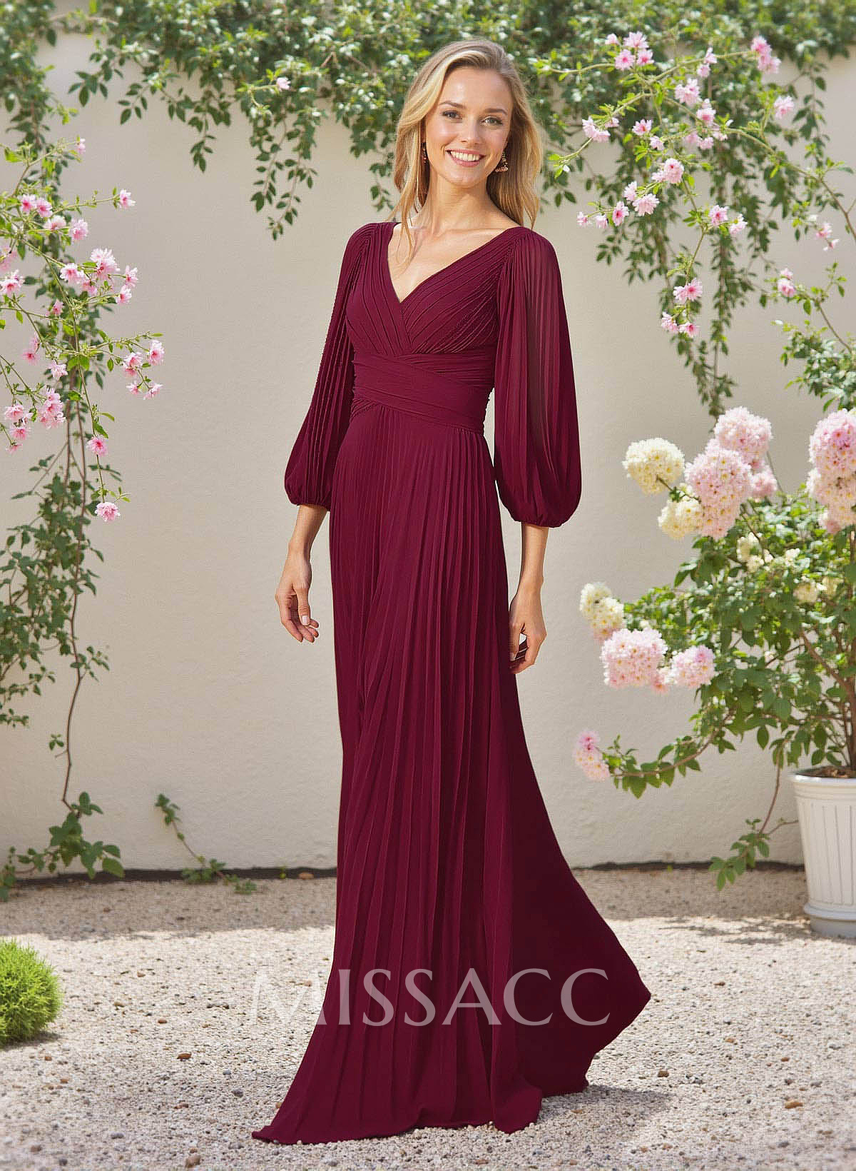 Elegant Pleated V-Neck A-Line High Split Floor-Length Chiffon Bridesmaid Dresses Elegant Pleated V-Neck A-Line High Split Floor-Length Chiffon Bridesmaid Dresses