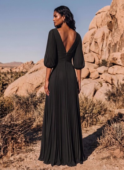 Elegant Pleated V-Neck A-Line High Split Floor-Length Chiffon Bridesmaid Dresses