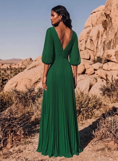 Elegant Pleated V-Neck A-Line High Split Floor-Length Chiffon Bridesmaid Dresses