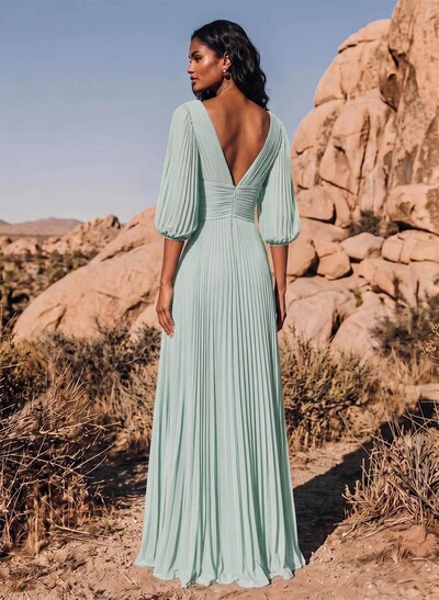 Elegant Pleated V-Neck A-Line High Split Floor-Length Chiffon Bridesmaid Dresses