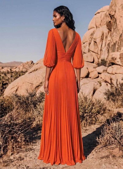 Elegant Pleated V-Neck A-Line High Split Floor-Length Chiffon Bridesmaid Dresses