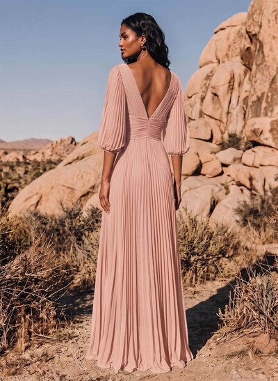 Elegant Pleated V-Neck A-Line High Split Floor-Length Chiffon Bridesmaid Dresses