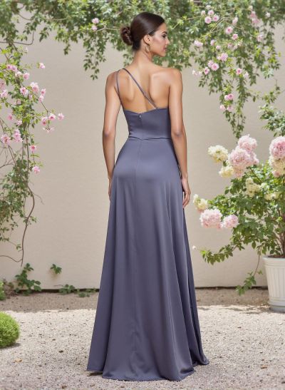 Elegant One-Shoulder Ruffle A-Line Asymmetrical Satin Bridesmaid Dresses