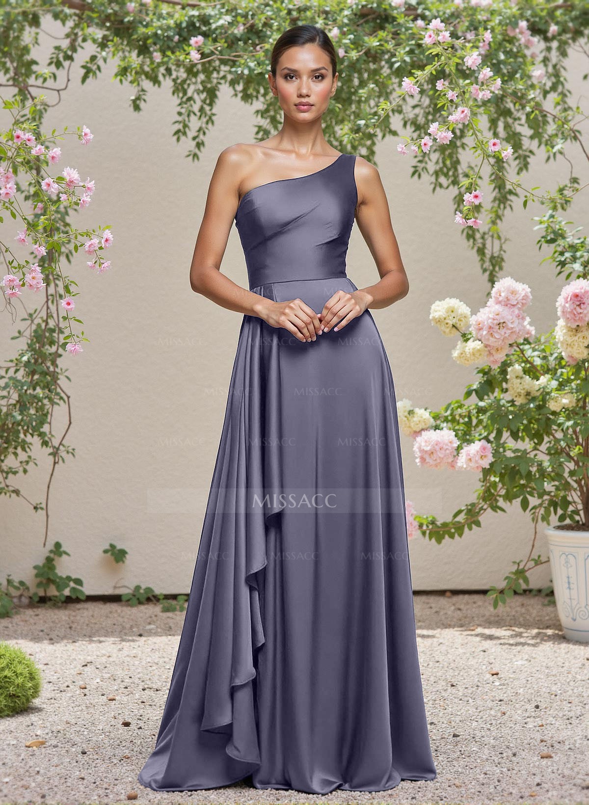 Elegant One-Shoulder Ruffle A-Line Asymmetrical Satin Bridesmaid Dresses