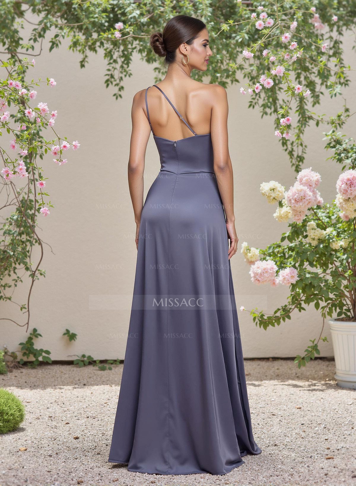 Elegant One-Shoulder Ruffle A-Line Asymmetrical Satin Bridesmaid Dresses