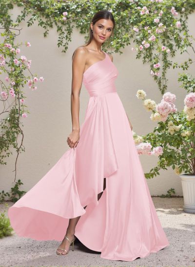 Elegant One-Shoulder Ruffle A-Line Asymmetrical Satin Bridesmaid Dresses