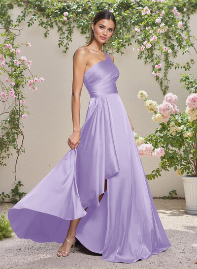 Elegant One-Shoulder Ruffle A-Line Asymmetrical Satin Bridesmaid Dresses