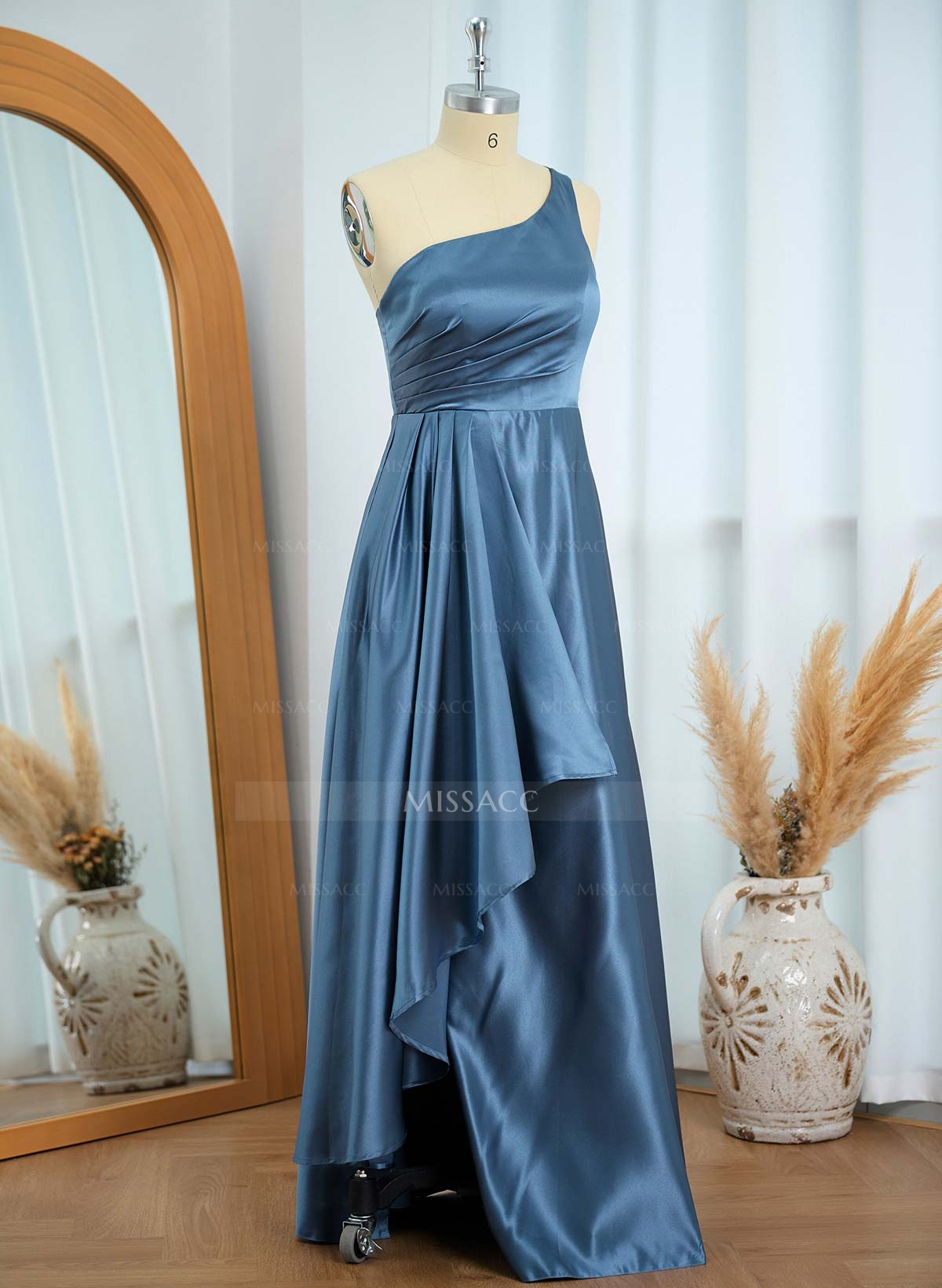 Elegant One-Shoulder Ruffle A-Line Asymmetrical Satin Bridesmaid Dresses