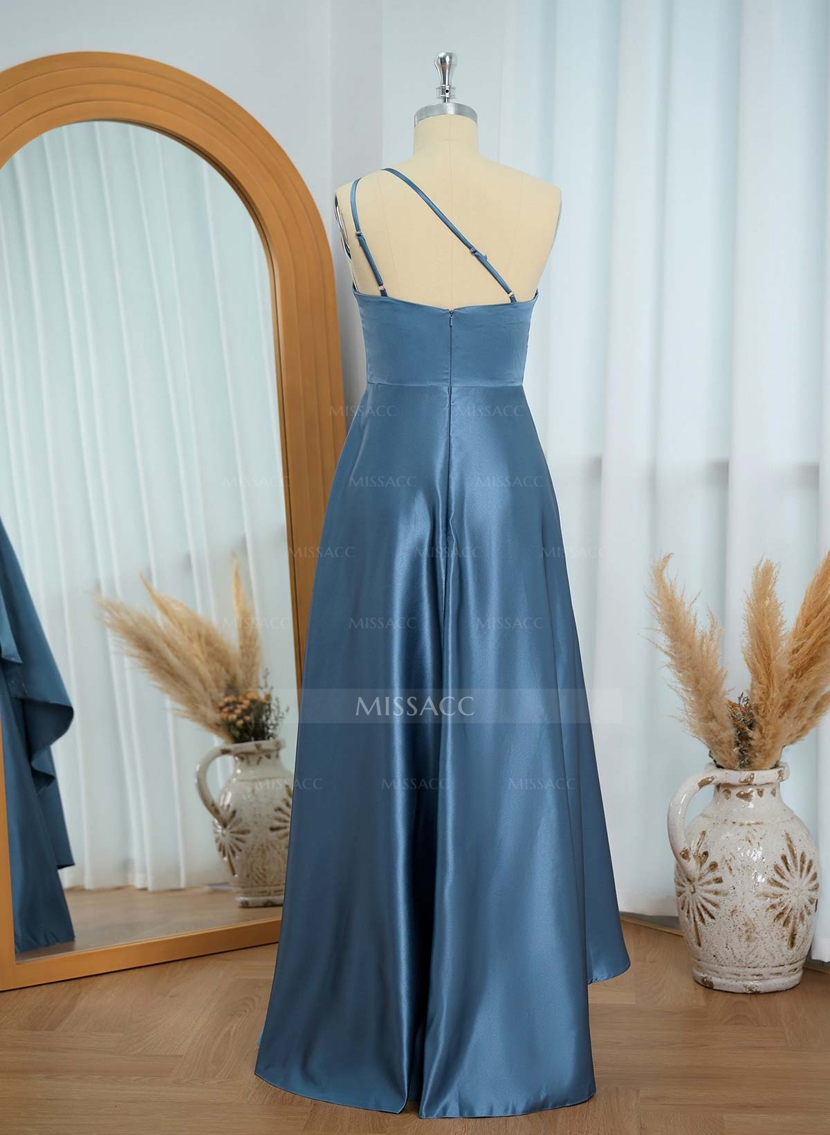 Elegant One-Shoulder Ruffle A-Line Asymmetrical Satin Bridesmaid Dresses