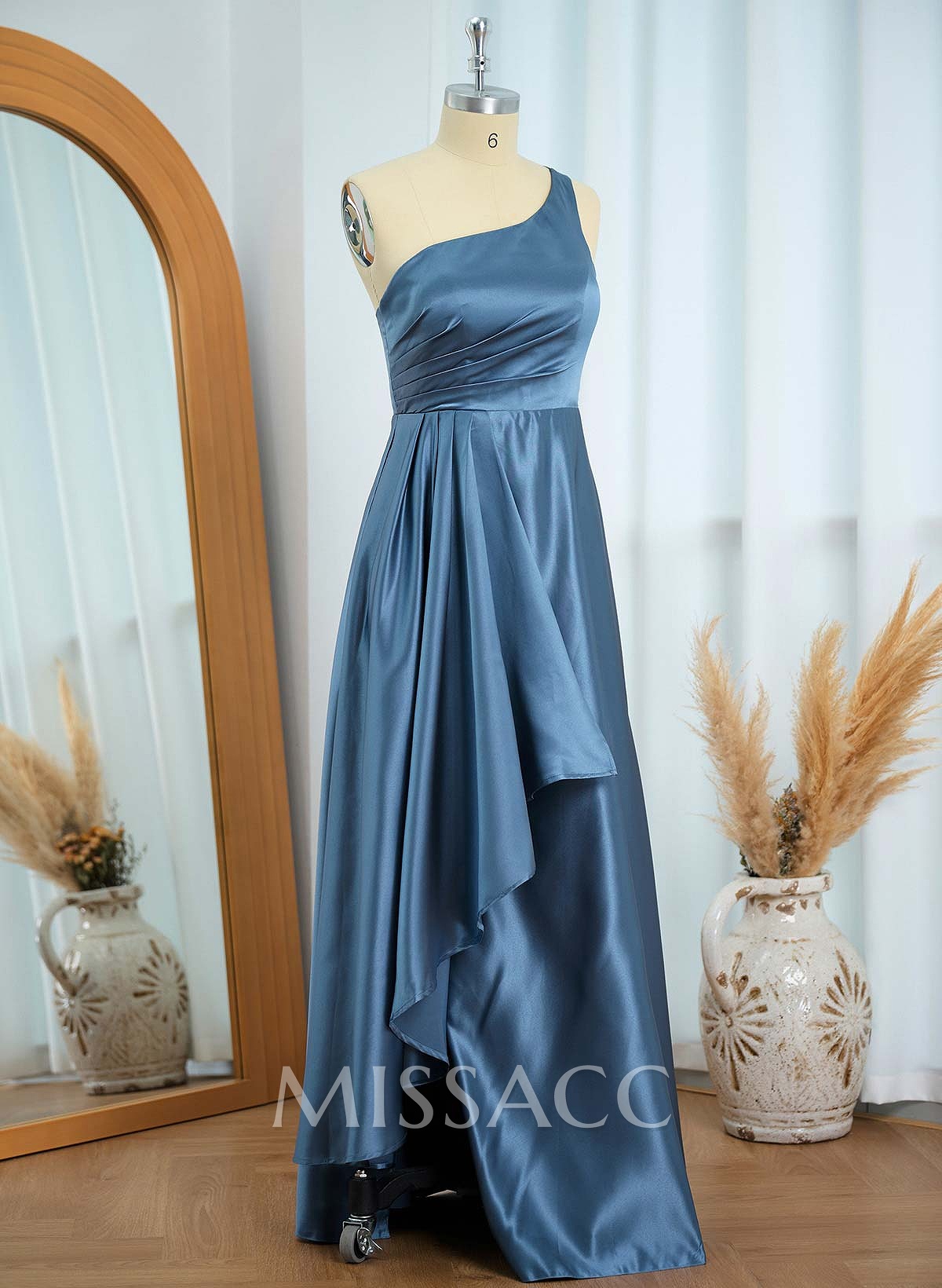 Elegant One-Shoulder Ruffle A-Line Asymmetrical Satin Bridesmaid Dresses Elegant One-Shoulder Ruffle A-Line Asymmetrical Satin Bridesmaid Dresses
