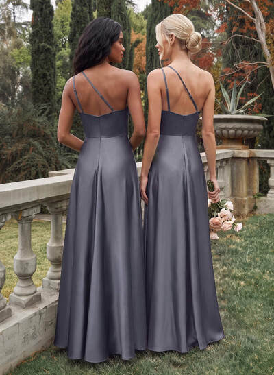 Elegant One-Shoulder Ruffle A-Line Asymmetrical Satin Bridesmaid Dresses