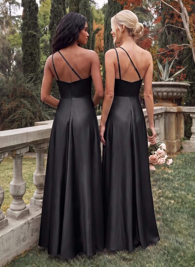Elegant One-Shoulder Ruffle A-Line Asymmetrical Satin Bridesmaid Dresses