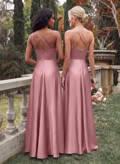 Elegant One-Shoulder Ruffle A-Line Asymmetrical Satin Bridesmaid Dresses
