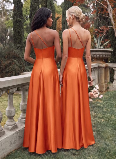 Elegant One-Shoulder Ruffle A-Line Asymmetrical Satin Bridesmaid Dresses