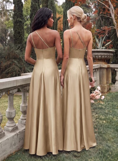 Elegant One-Shoulder Ruffle A-Line Asymmetrical Satin Bridesmaid Dresses