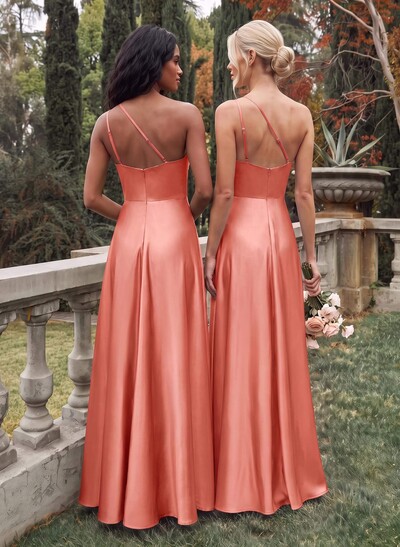 Elegant One-Shoulder Ruffle A-Line Asymmetrical Satin Bridesmaid Dresses