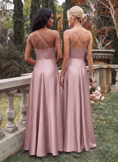 Elegant One-Shoulder Ruffle A-Line Asymmetrical Satin Bridesmaid Dresses