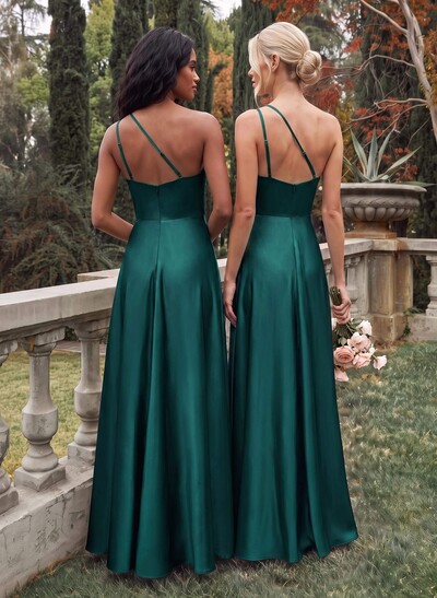 Elegant One-Shoulder Ruffle A-Line Asymmetrical Satin Bridesmaid Dresses