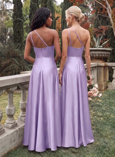 Elegant One-Shoulder Ruffle A-Line Asymmetrical Satin Bridesmaid Dresses