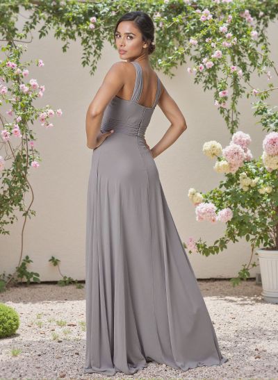 Classic Halter Sleeveless A-Line Floor-Length Chiffon Bridesmaid Dresses