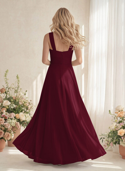 Classic Halter Sleeveless A-Line Floor-Length Chiffon Bridesmaid Dresses