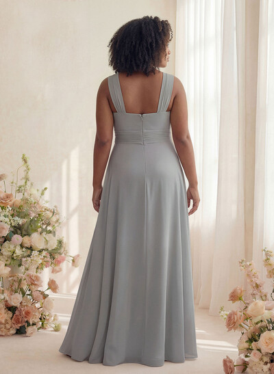 Classic Halter Sleeveless A-Line Floor-Length Chiffon Bridesmaid Dresses