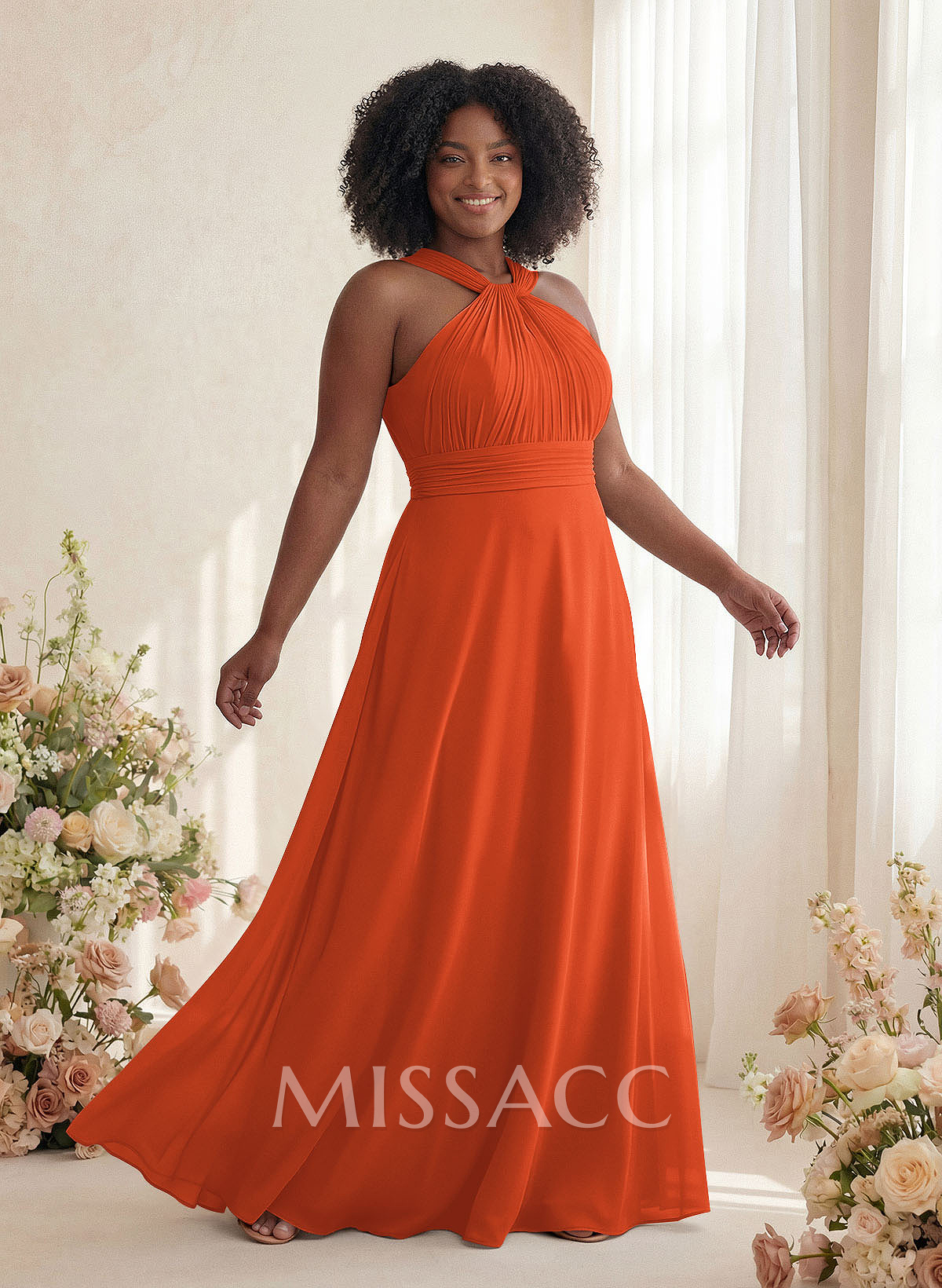 Classic Halter Sleeveless A-Line Floor-Length Chiffon Bridesmaid Dresses