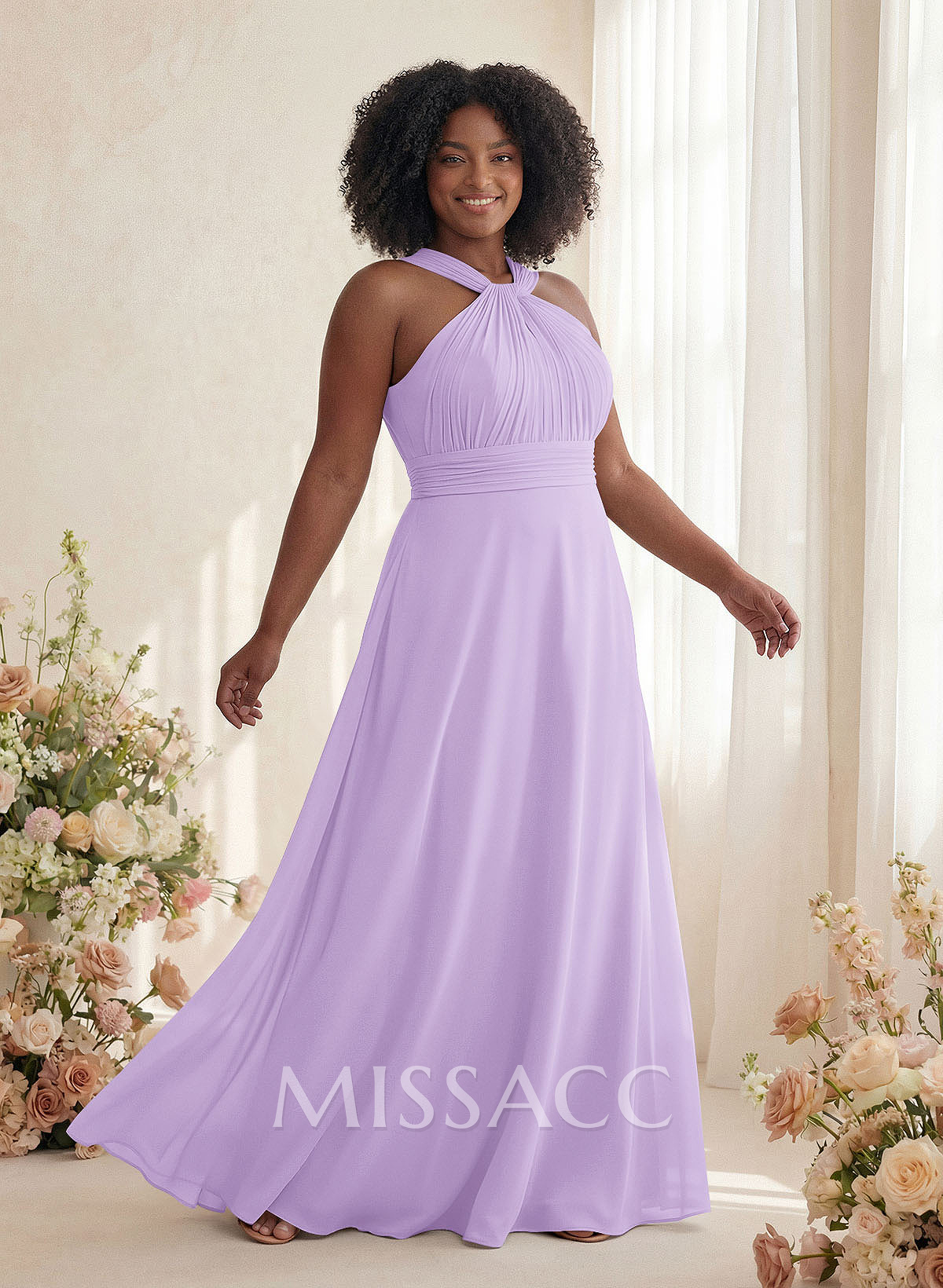 Classic Halter Sleeveless A-Line Floor-Length Chiffon Bridesmaid Dresses Classic Halter Sleeveless A-Line Floor-Length Chiffon Bridesmaid Dresses