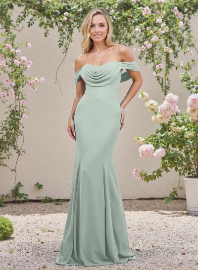 Elegant Ruched Cowl Neck Off-The-Shoulder Mermaid Elastic Satin Bridesmaid Dresses