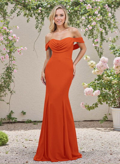 Elegant Ruched Cowl Neck Off-The-Shoulder Mermaid Chiffon Bridesmaid Dresses