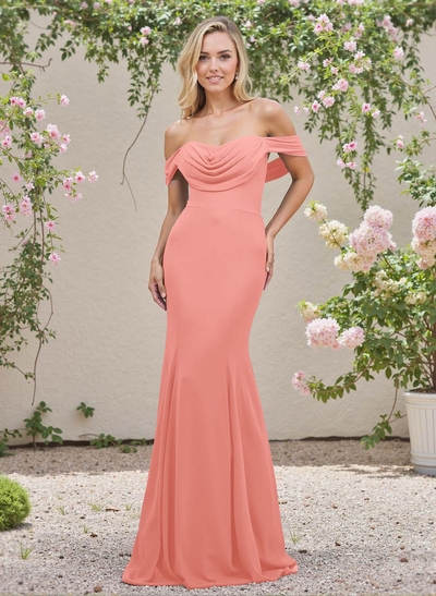 Elegant Ruched Cowl Neck Off-The-Shoulder Mermaid Chiffon Bridesmaid Dresses