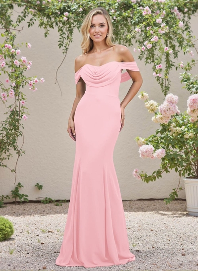 Elegant Ruched Cowl Neck Off-The-Shoulder Mermaid Chiffon Bridesmaid Dresses