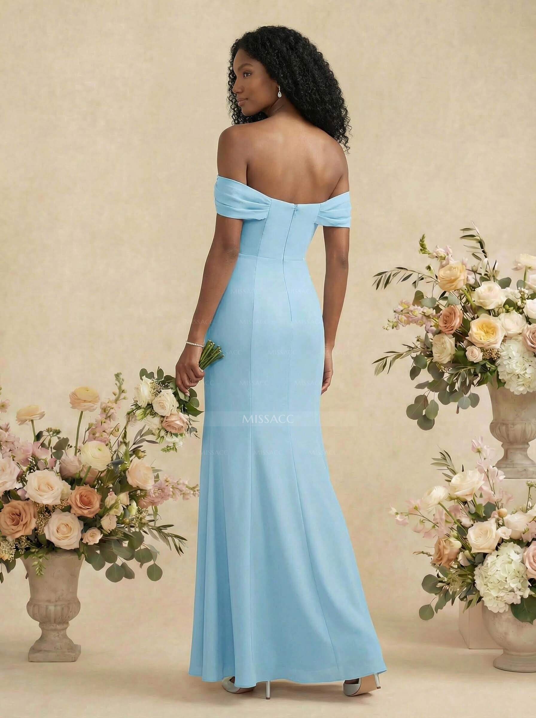 Elegant Ruched Cowl Neck Off-The-Shoulder Mermaid Chiffon Bridesmaid Dresses