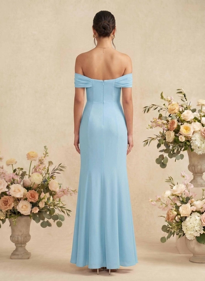 Elegant Ruched Cowl Neck Off-The-Shoulder Mermaid Chiffon Bridesmaid Dresses
