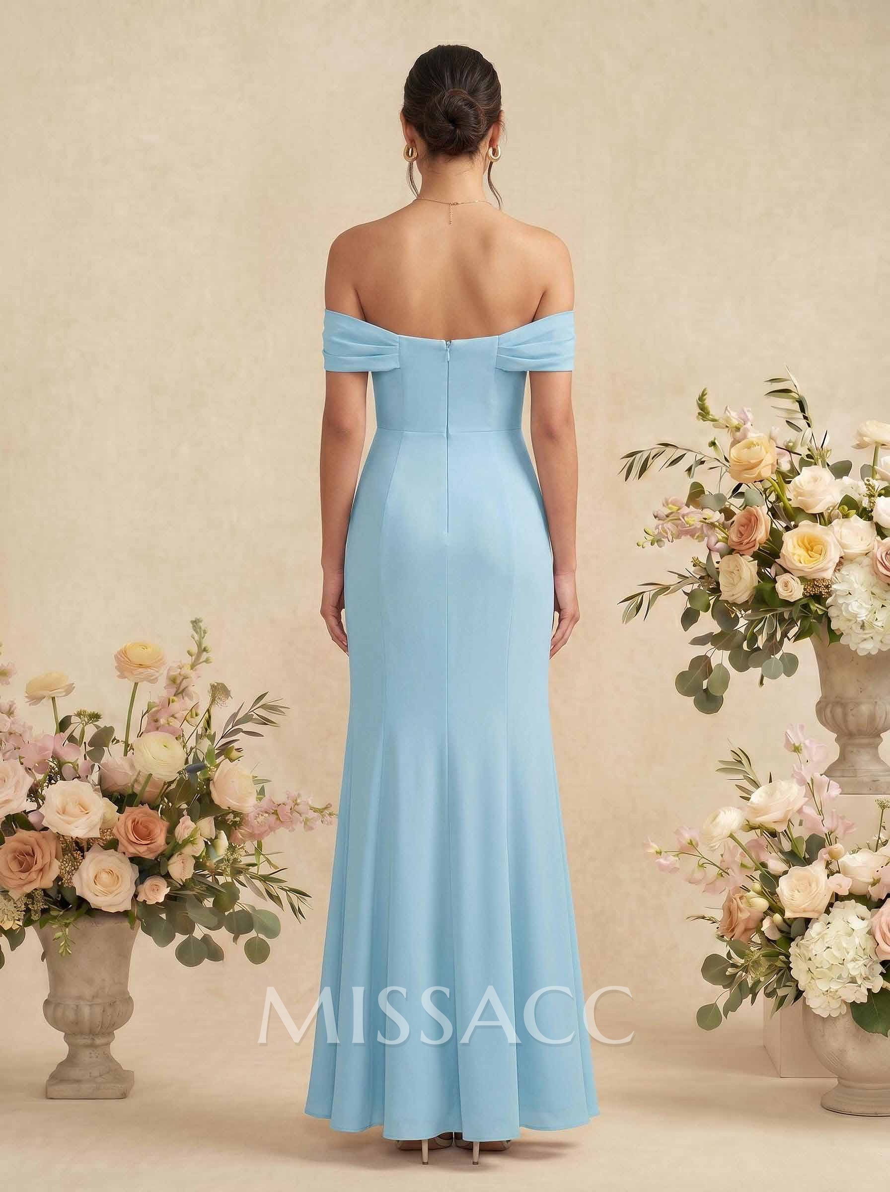 Elegant Ruched Cowl Neck Off-The-Shoulder Mermaid Chiffon Bridesmaid Dresses Elegant Ruched Cowl Neck Off-The-Shoulder Mermaid Chiffon Bridesmaid Dresses