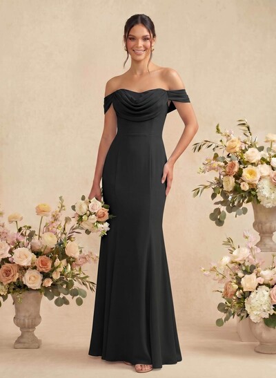 Elegant Ruched Cowl Neck Off-The-Shoulder Mermaid Chiffon Bridesmaid Dresses