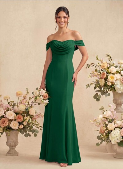 Elegant Ruched Cowl Neck Off-The-Shoulder Mermaid Chiffon Bridesmaid Dresses