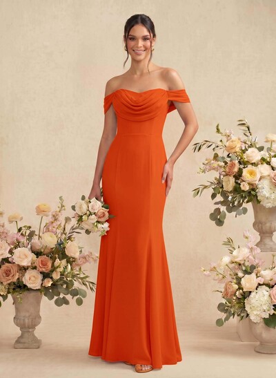 Elegant Ruched Cowl Neck Off-The-Shoulder Mermaid Chiffon Bridesmaid Dresses