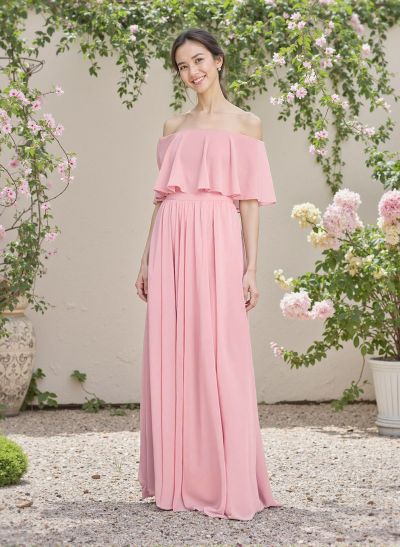 Classic A-Line Wrap Off-The-Shoulder Chiffon Bridesmaid Dresses