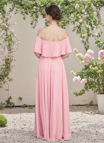 Classic A-Line Wrap Off-The-Shoulder Chiffon Bridesmaid Dresses