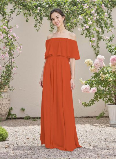 Classic A-Line Wrap Off-The-Shoulder Chiffon Bridesmaid Dresses