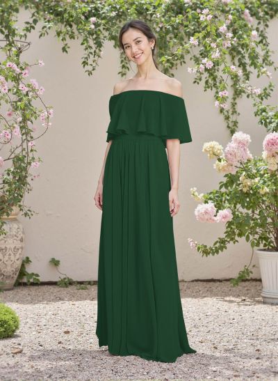 Classic A-Line Wrap Off-The-Shoulder Chiffon Bridesmaid Dresses