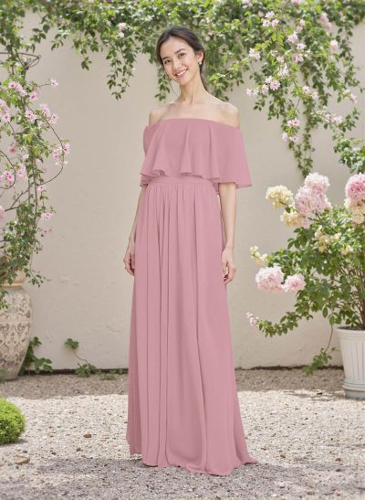 Classic A-Line Wrap Off-The-Shoulder Chiffon Bridesmaid Dresses