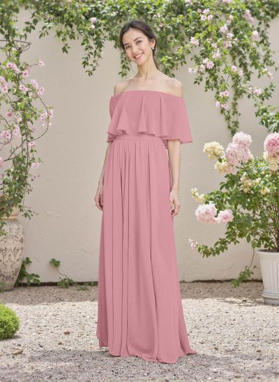 Classic A-Line Wrap Off-The-Shoulder Chiffon Bridesmaid Dresses