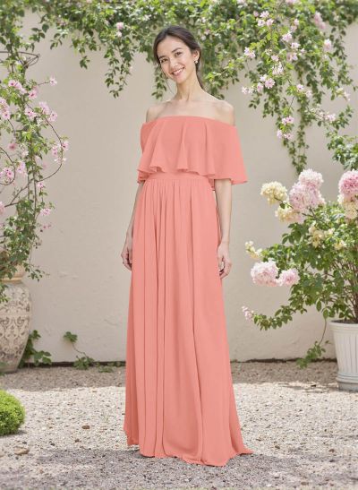 Classic A-Line Wrap Off-The-Shoulder Chiffon Bridesmaid Dresses