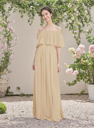 Classic A-Line Wrap Off-The-Shoulder Chiffon Bridesmaid Dresses