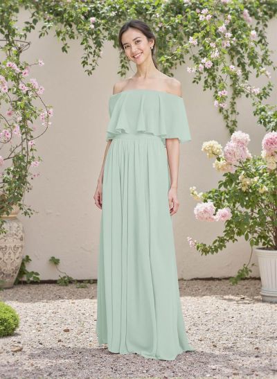 Classic A-Line Wrap Off-The-Shoulder Chiffon Bridesmaid Dresses